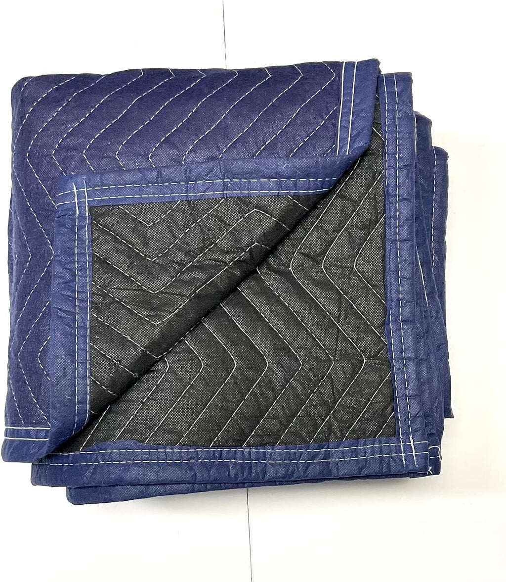 12 Premium Economy Moving Blankets - 80' Long x 72 Wide - 35lb/dozen - Front Blue and Back Black (12pack)