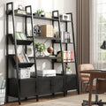 Nosepen Ladder Bookshelf with 4 Doors, 4 Tier Triple Width Large Open Storage Shelving, Industrial Style Capacity Home Office Bookcase with Adjustable Shelves, Display Cabinet Black