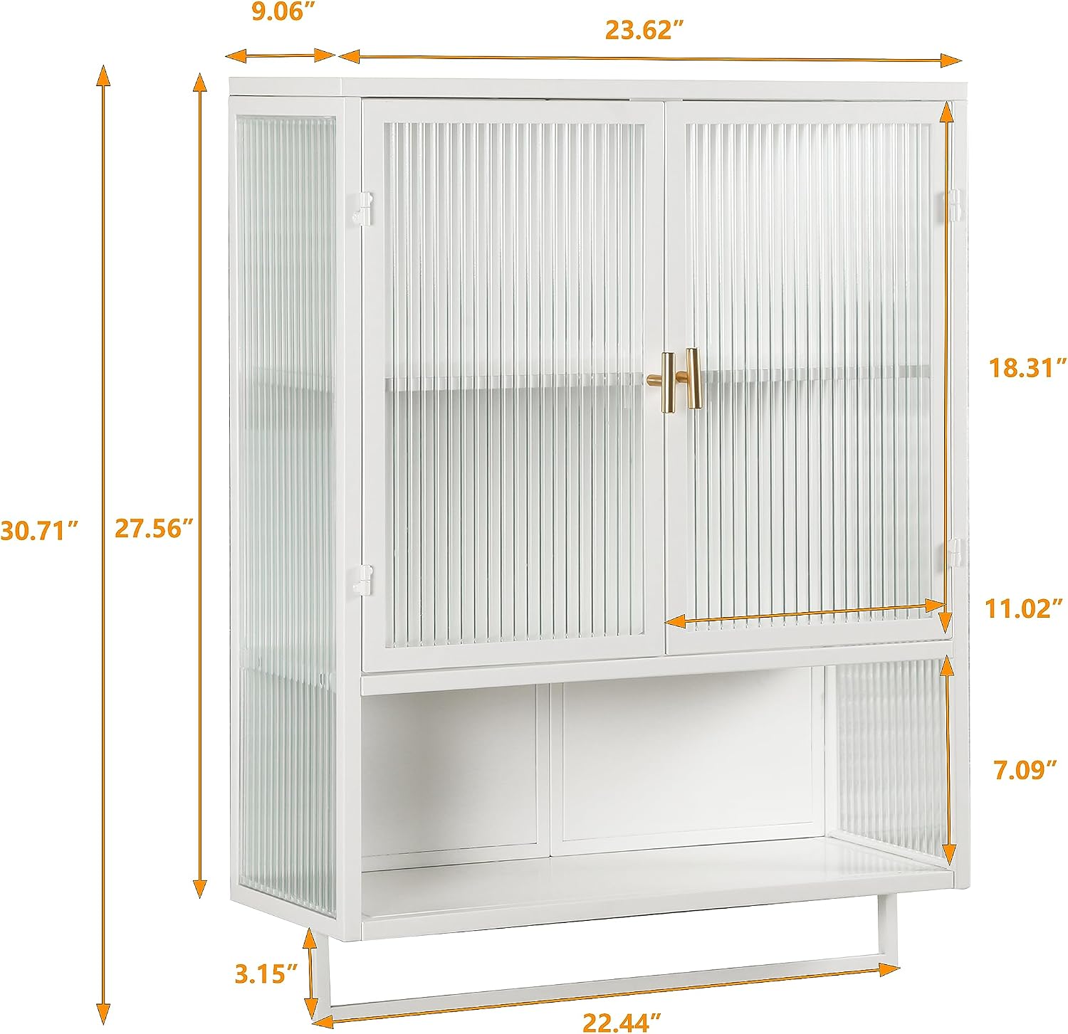 Retro Style Haze Double Glass Door Wall Cabinet with Detachable Shelves for Office, Dining Room,Living Room, Kitchen and Bathroom Mint White