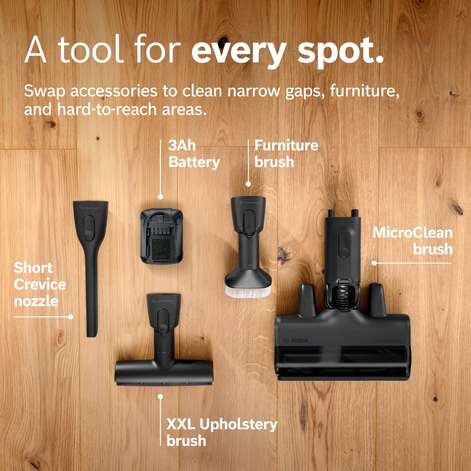 Bosch Unlimited 9 Cordless Stick Vacuum Cleaner - Up to 60 Min Battery, Multi-Surface, Vacuums Pet Hair, Hard Floors and Carpets, HEPA Filter, MicroClean Brush, 3 Accessories, White