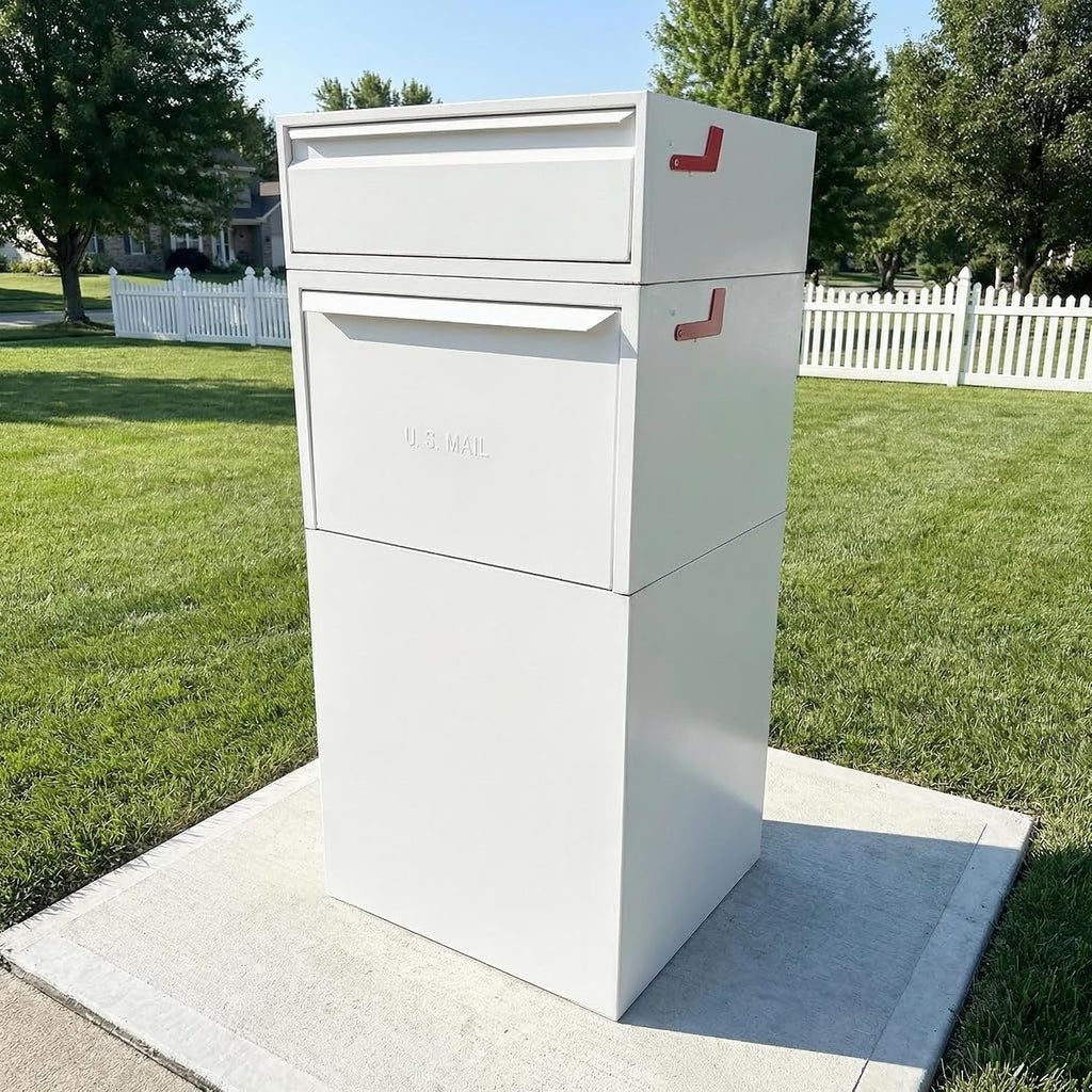 Large Secure Package Delivery Box for Outside with Key Lock, 48 * 23 * 21', Stainless Steel, 42 Gallon, Anti-Theft, Rust-Proof,Waterproof Box for Packages Delivery Outdoor（White