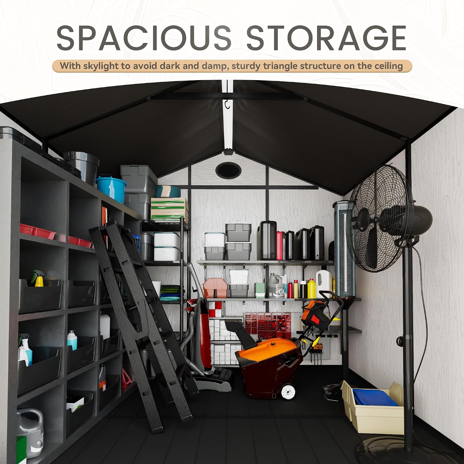 8 x 8 FT Plastic Outdoor Storage Shed with Floor,Garden Resin Shed with Window and Lockable Door, Outside Sheds for Bike, Garbage Can, Tool