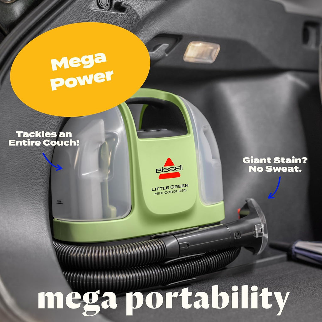 BISSELL Little Green Mini Cordless Portable Carpet and Upholstery Deep Cleaner, Car/Auto Detailer, with HydroRinse Self-Cleaning Tool and 4' Tough Stain Tool, 4015