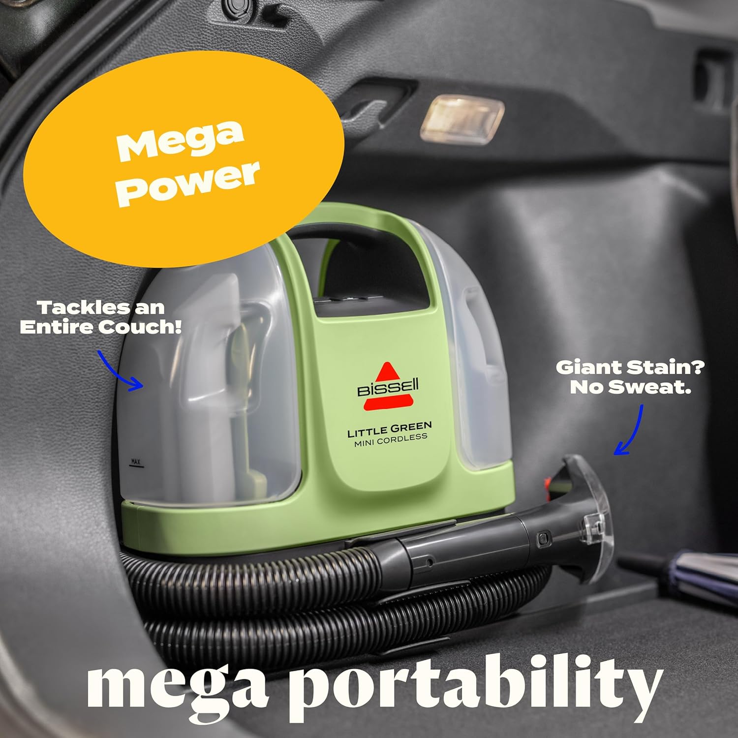 BISSELL Little Green Mini Cordless Portable Carpet and Upholstery Deep Cleaner, Car/Auto Detailer, with HydroRinse Self-Cleaning Tool and 4' Tough Stain Tool, 4015