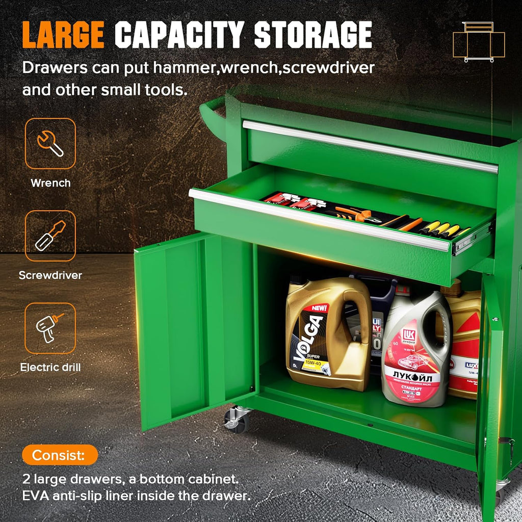 Incbruce 8-Drawer Metal Rolling Tool Chest, High Capacity Toolbox Organizer with Wheels, Detachable Tool Cabinet Top for Mechanics Garage and Workshop (Green)