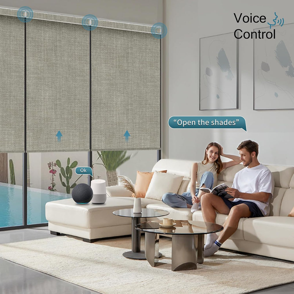 Motorized Roller Shade, 100% Blackout Smart Window Blinds Work with Homekit, Alexa, Google Home, Remote Control, Electric Blinds with USB/Solar Pannel Charging, Gentle Sage