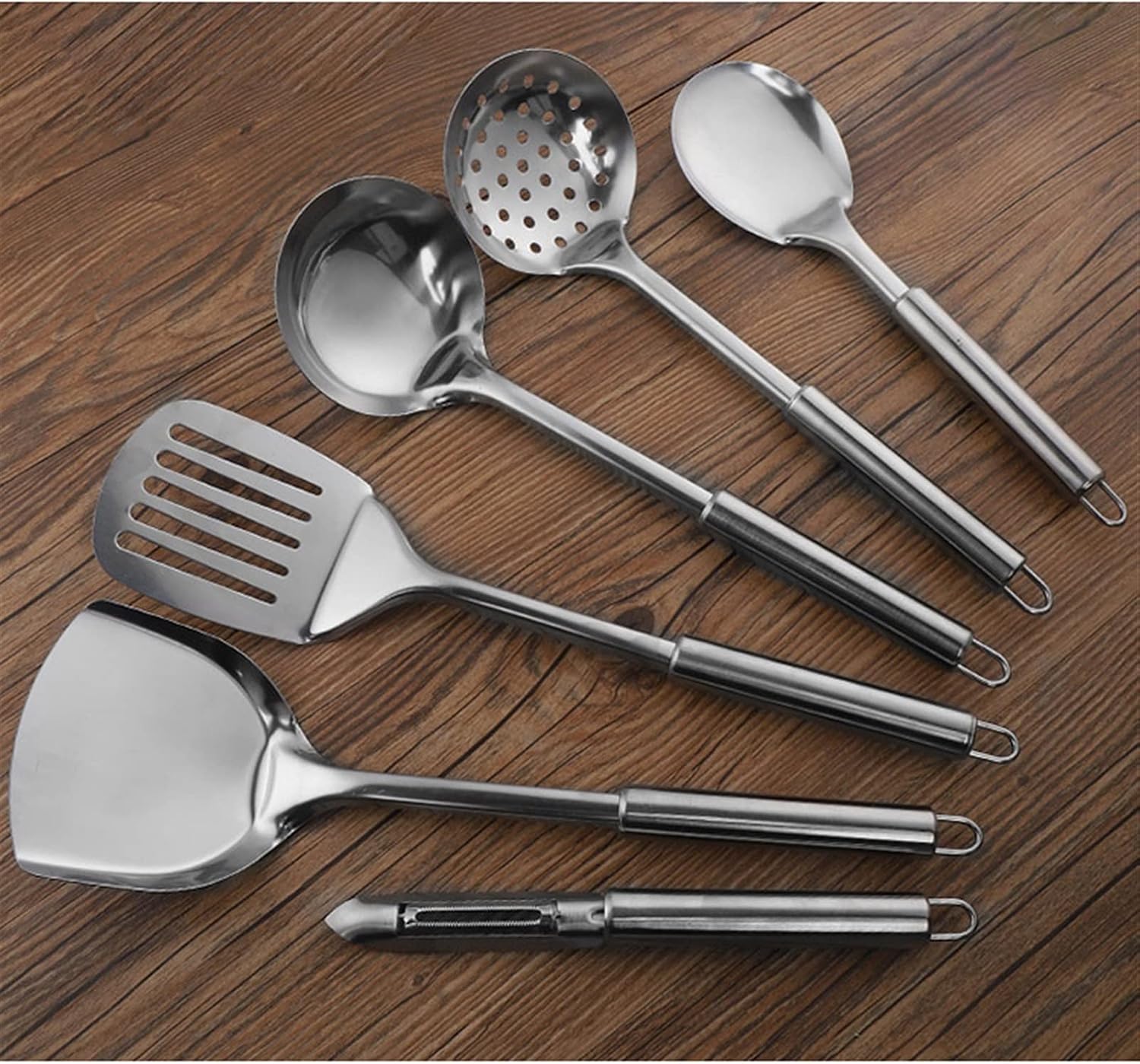 7-Pieces Kitchen Utensil Set -Stainless Steel Specialty Chinese Wok Utensil Set Cooking Utensils with Rotating Holder for Baking Cooking Lightweight and Durable