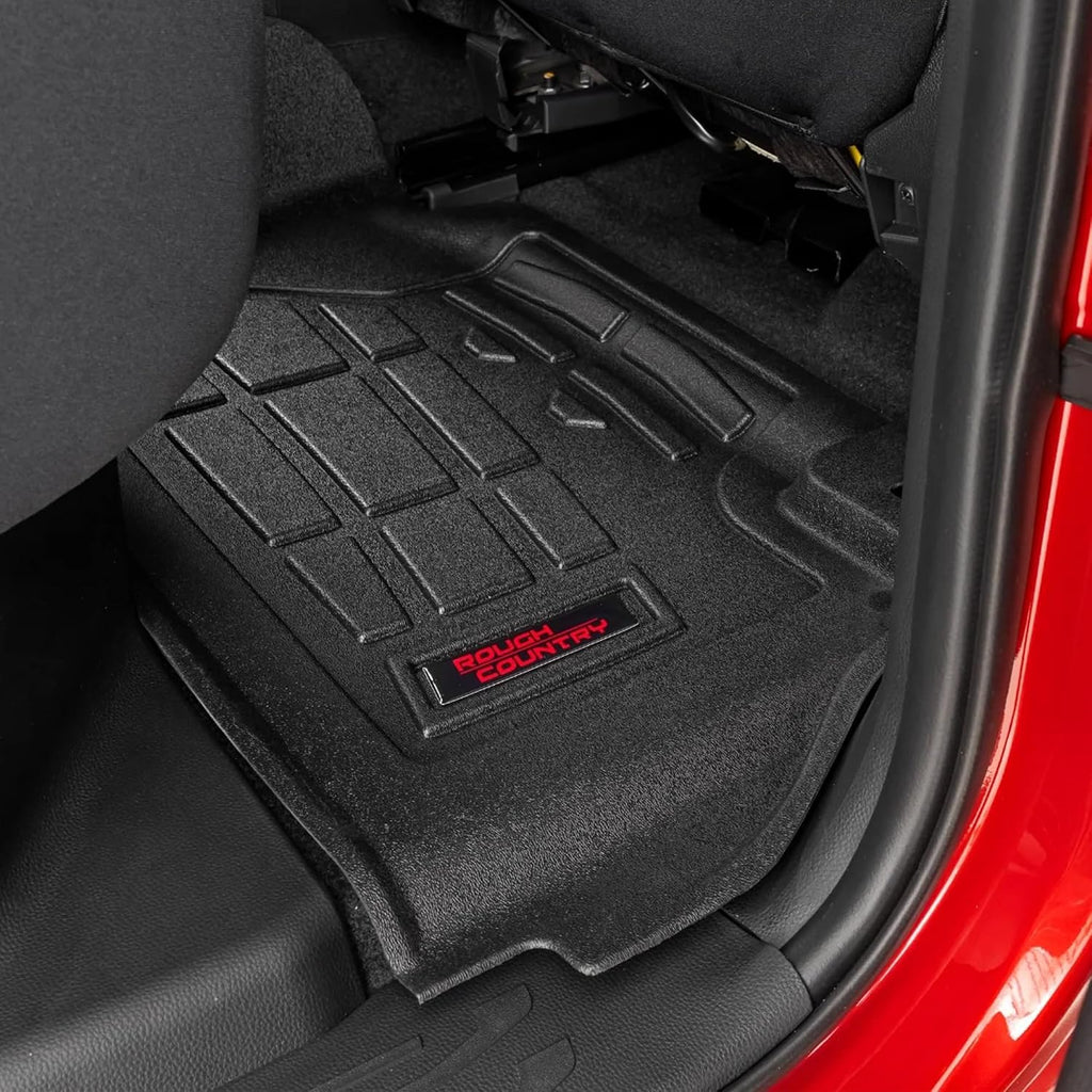 Rough Country Sure-Fit All Weather Floor Mats for Toyota Tacoma Double Cab (2024-2025) - Non-Slip, Waterproof Flexible Floor Mat, Front & Rear Set