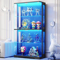 Display Cabinet with Glass Doors, 4-Tier Curio Cabinet with Transparent Full-Display Surface, 65' Glass Display Case with 3 Color Lights for Collectibles, Clear Case with Human Sensor Black
