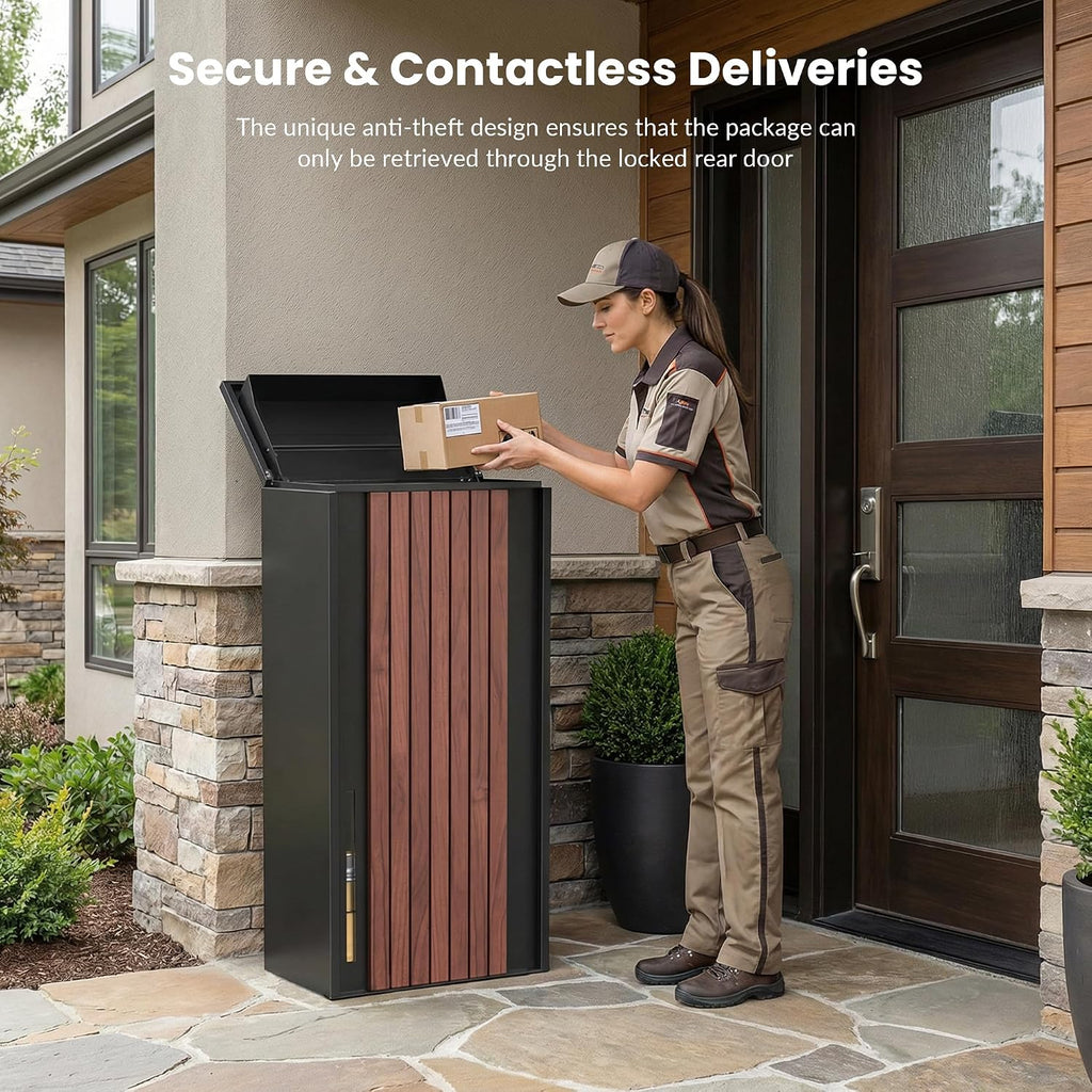 Merapi Package Delivery Box for Outside, 34.6' x 15.7' x 15.7' Cold-Rolled Steel Delivery Box for Packages & Mails, Anti-Theft Lockable Large Mailbox for Porch, House, Curbside, Black-S