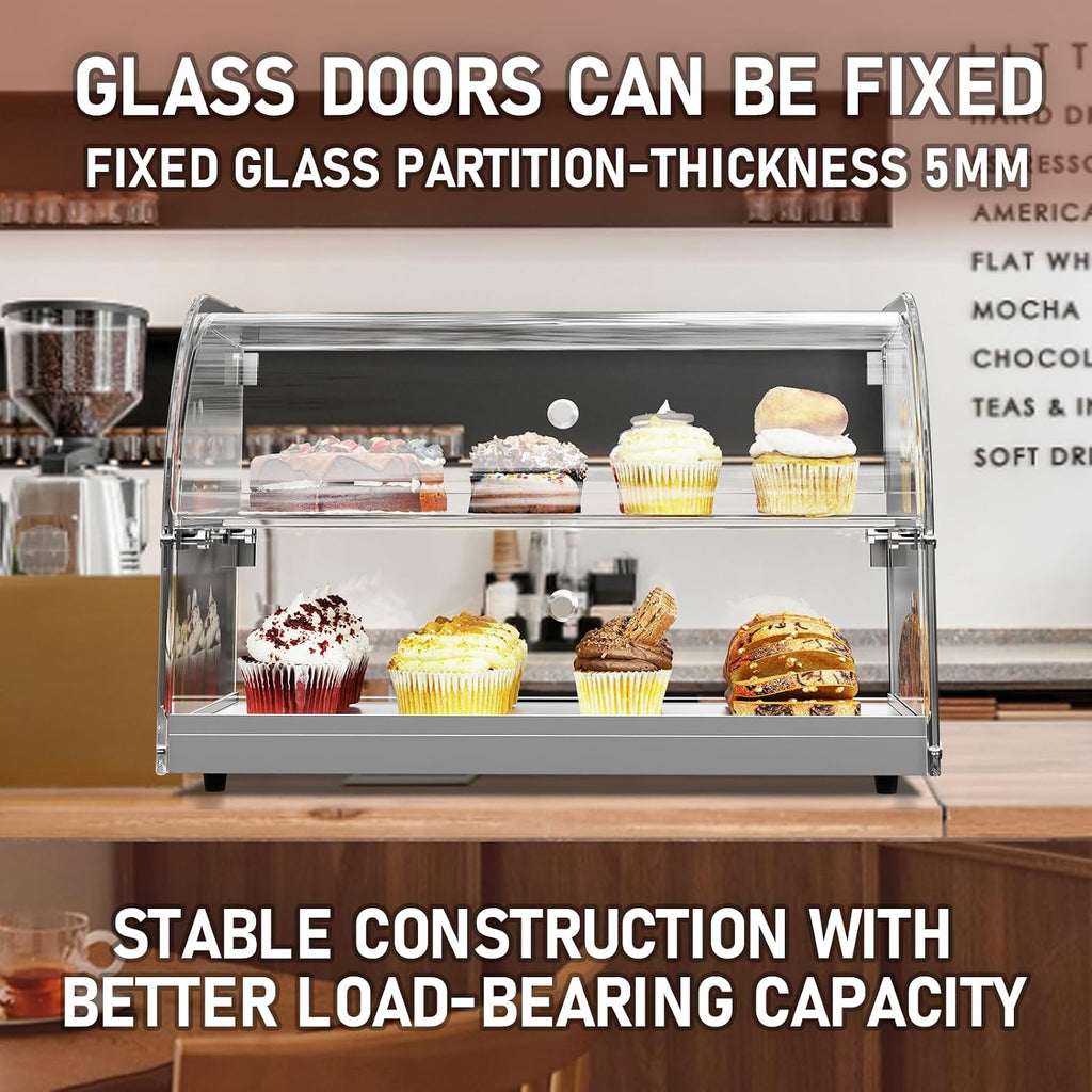 1.59 Cu.ft Malphi Large Pastry Display Case Countertop | Commercial Bakery Display Stand Cupcake Holder Tempered Glass | Large Bread Cookie Display Box | 22.1' x 15.2' x 14.6' | 27.5 lbs |