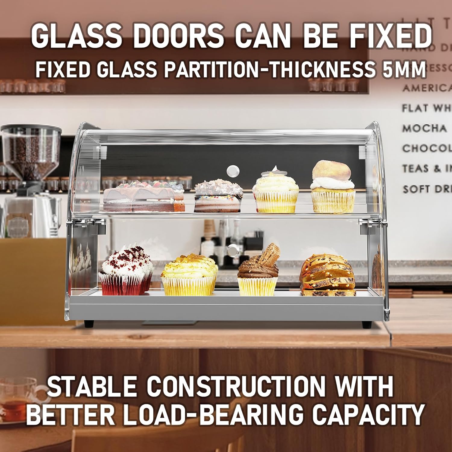 1.59 Cu.ft Malphi Large Pastry Display Case Countertop | Commercial Bakery Display Stand Cupcake Holder Tempered Glass | Large Bread Cookie Display Box | 22.1' x 15.2' x 14.6' | 27.5 lbs |