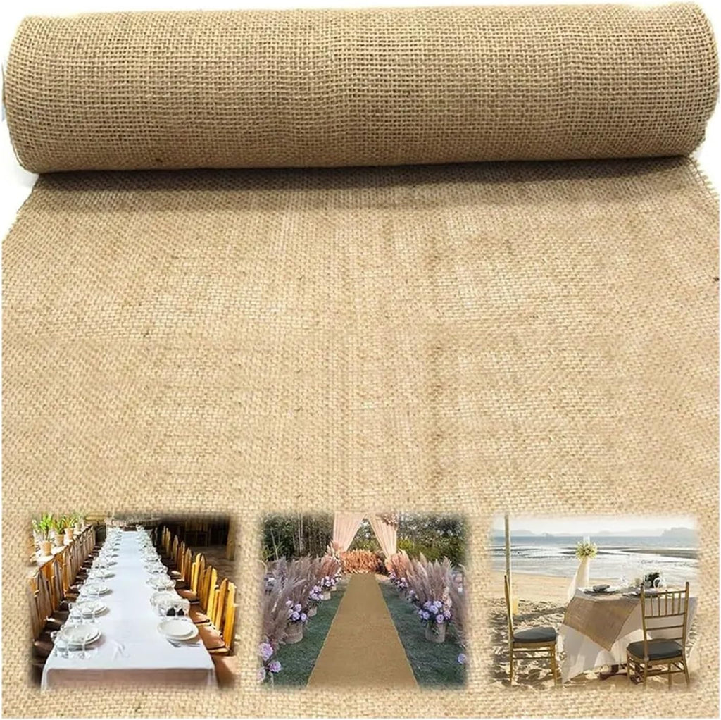 Burlap Table Runners Natural Burlap Table Runner Farmhouse Jute Fabric Kitchen Coffee Tablecloths for Wedding Aisle Carpet Garden(Lace Tassels,1mX6m Carpet)