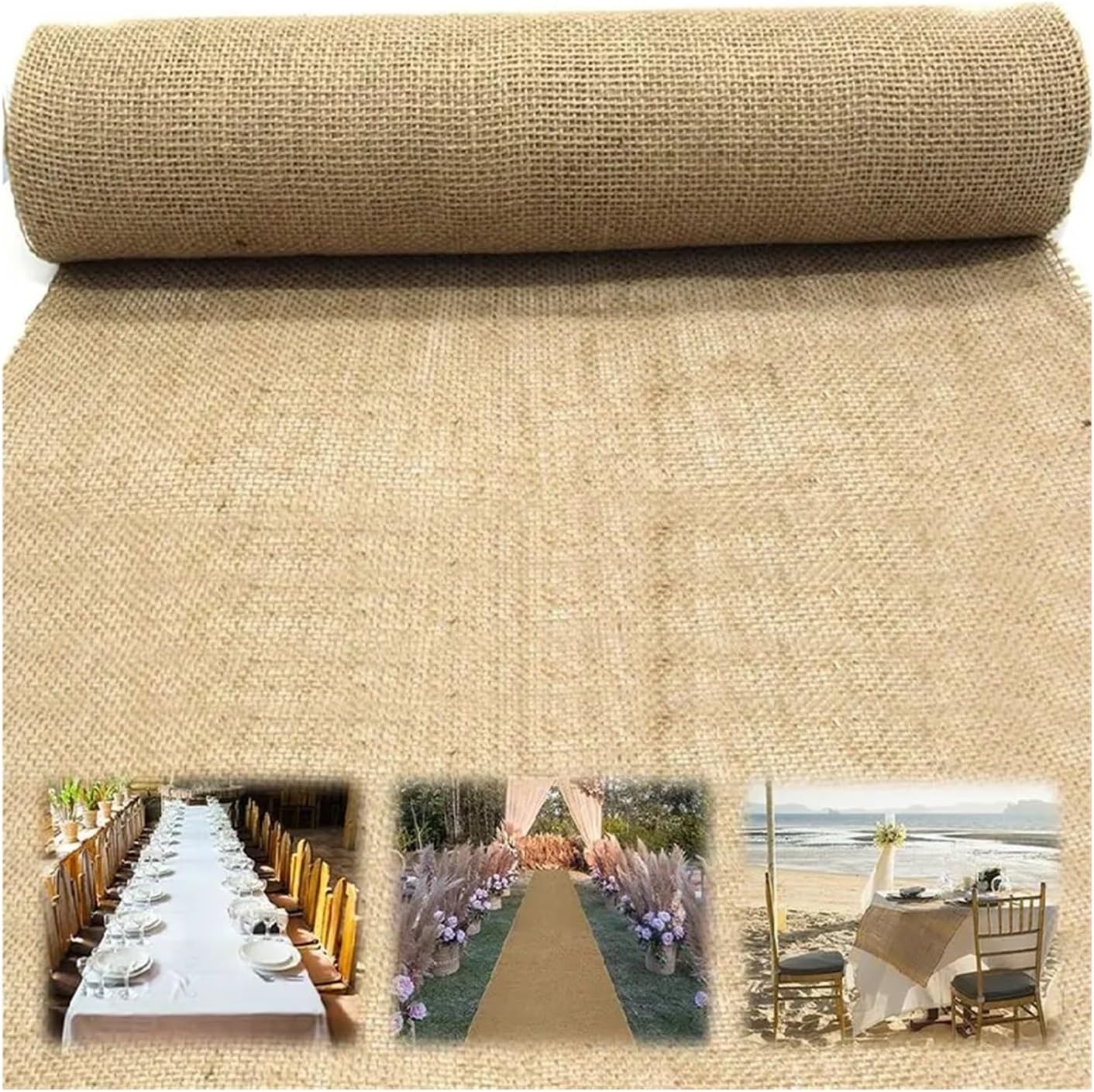 Burlap Table Runners Natural Burlap Table Runner Farmhouse Jute Fabric Kitchen Coffee Tablecloths for Wedding Aisle Carpet Garden(Lace Tassels,1mX6m Carpet)