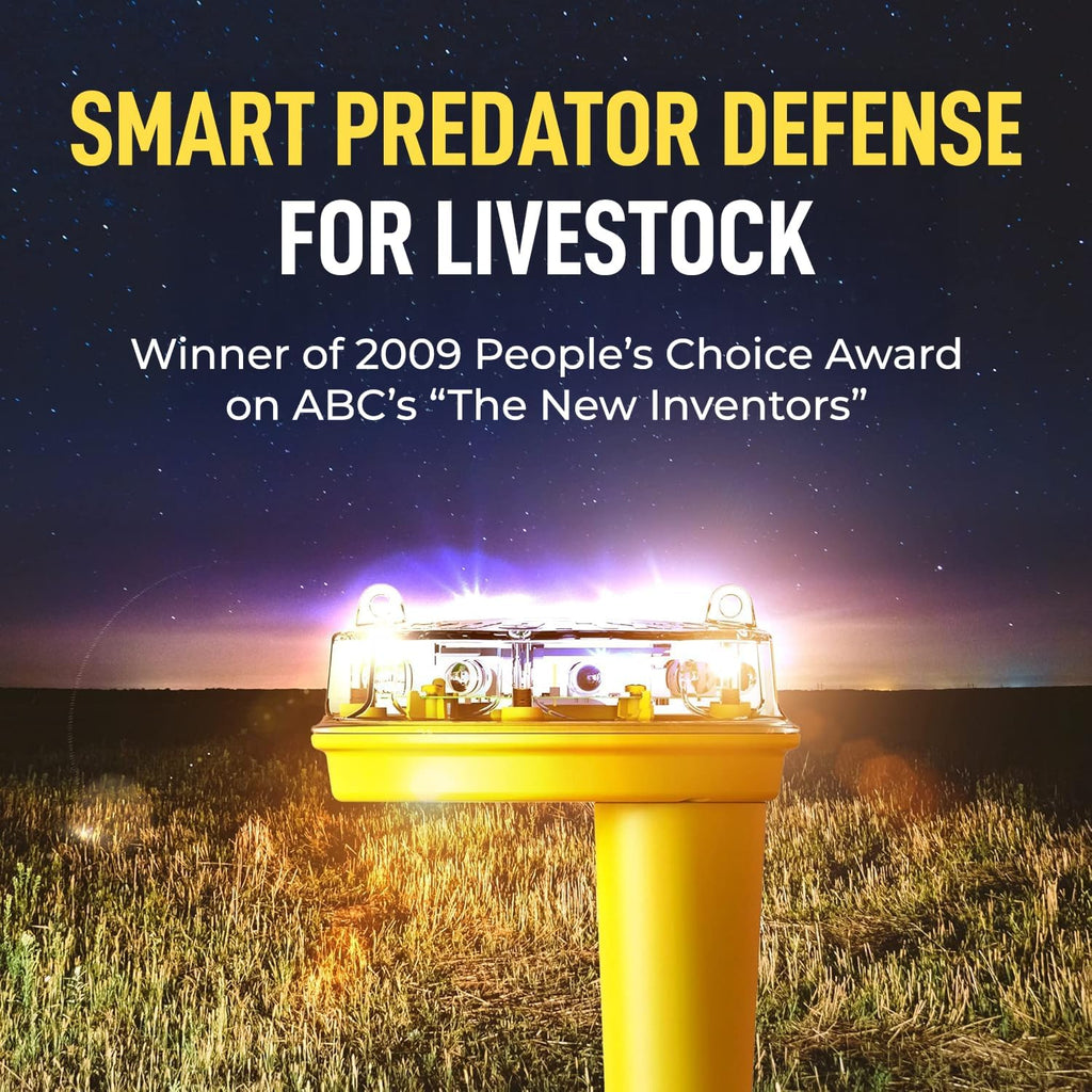 Solar Foxlights Predator Deterrent 9-LED Night Wildlife Repeller with 360° Coverage, Random Flashing Colors – Humane, Solar or Battery-Powered Protection for Chickens, Goats, Gardens Farms & Vineyards