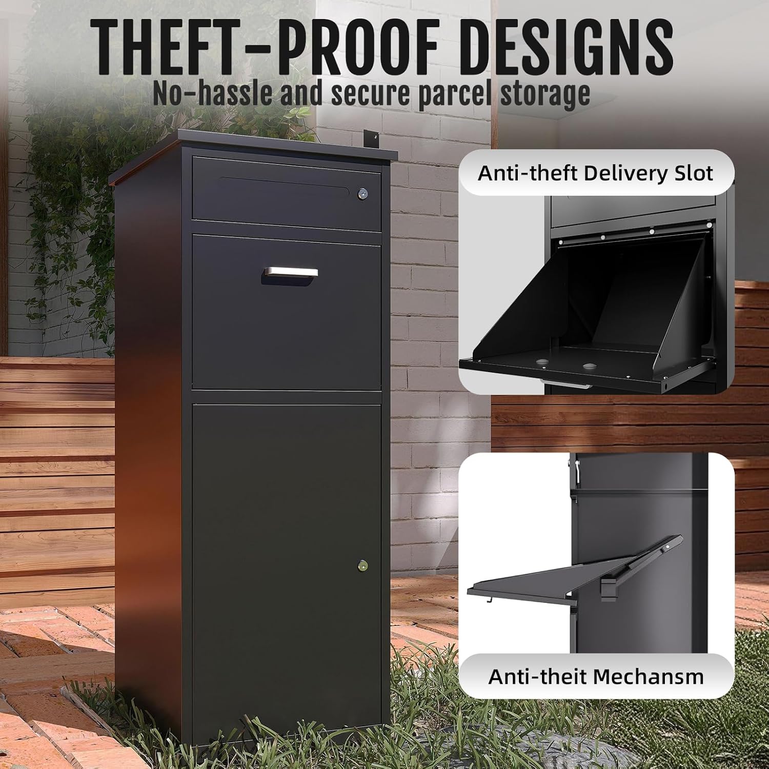 Package delivery Boxes for Outside | Anti-Theft Porch Package Delivery Box with Lock | Outdoor Weatherproof Parcel | Large Mailbox for Packages for Garden, Porch, Yard (44.5H x 15.7D x 16.9W)