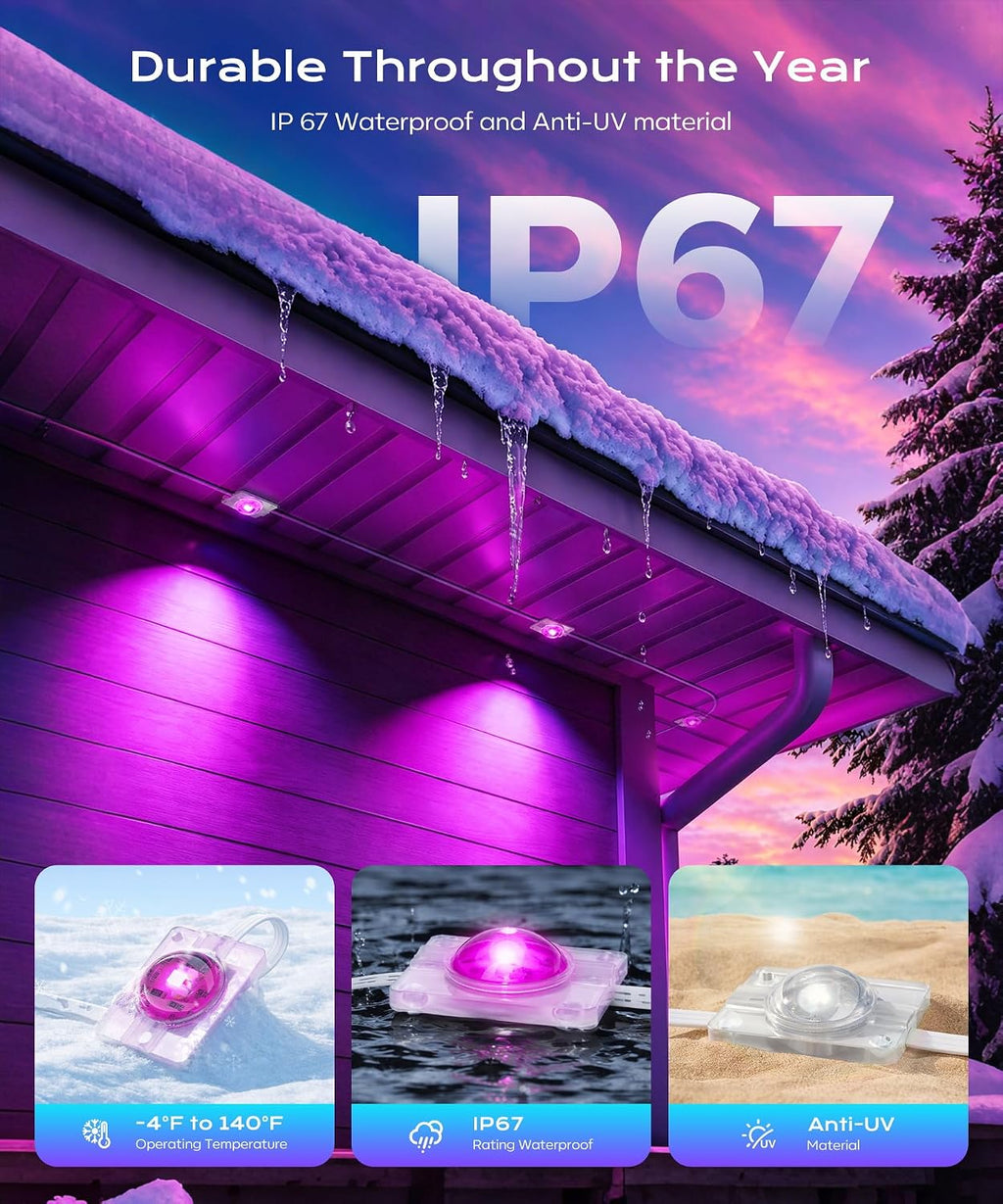 Permanent Outdoor Lights for House,200ft RGB+IC Lights with 16 Million Colors & 50 Scene Modes, App/Remote Control, IP67 Waterproof, DIY Music Sync, for Christmas, Holiday & Party Decor