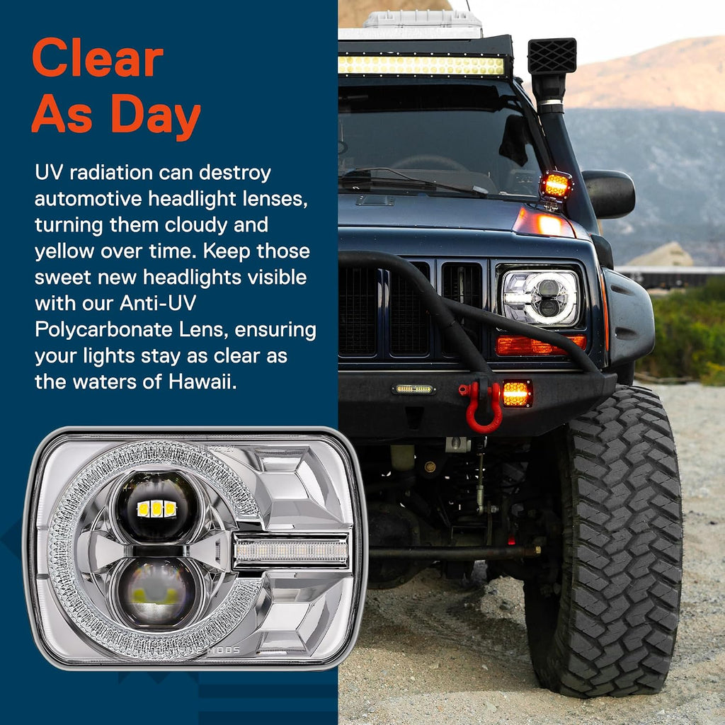 TRUE MODS 5x7 7x6 Inch H6054 Chrome LED HALO Headlights H4 Replacement For Jeep Wrangler YJ Cherokee XJ [DOT Approved] Honda Mazda Mercury Subaru Mitsubishi Renault Nissan D21 Freightliner Peterbilt