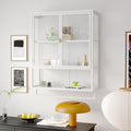 Retro Style Haze Double Glass Door Wall Cabinet with Detachable Shelves for Office, Dining Room,Living Room, Kitchen and Bathroom Mint White