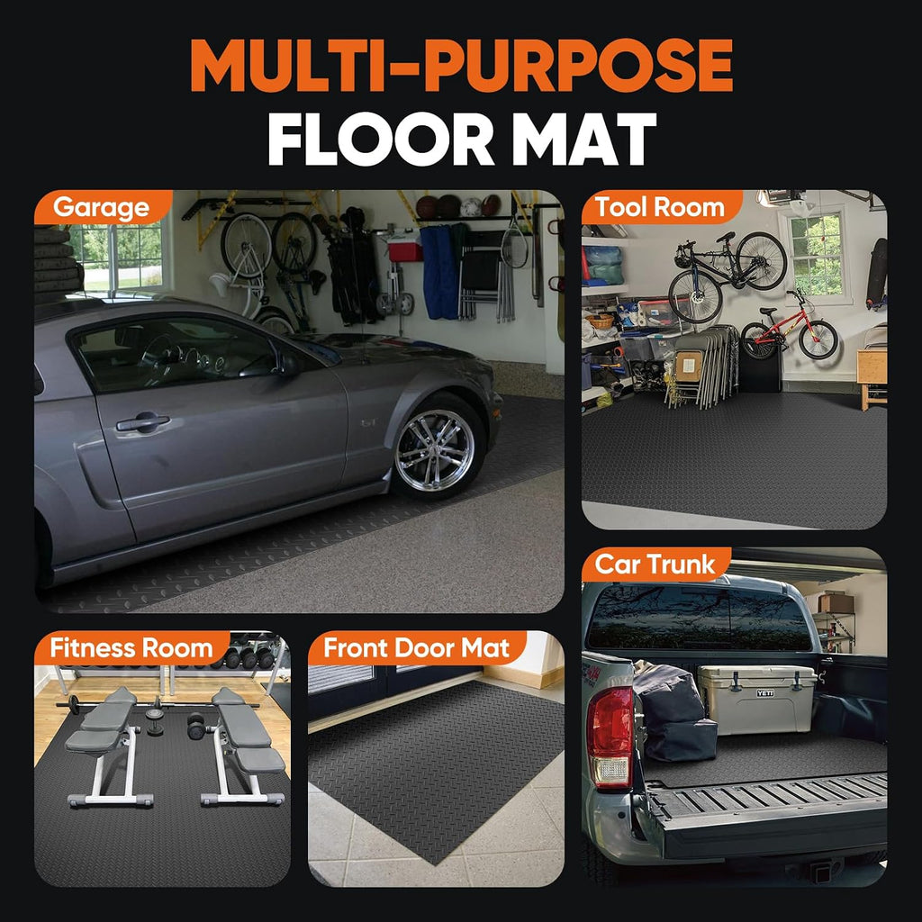 FAHKNS 8.1x21 FT Garage Floor Mat, Diamond Plate PVC Flooring Roll 2.8mm Thickened Garage Mats for Under Car, 170 SQFT Heavy Duty Non-Slip Rubber Floor Parking Mat for Trailer SUV Basement Gym (Black)