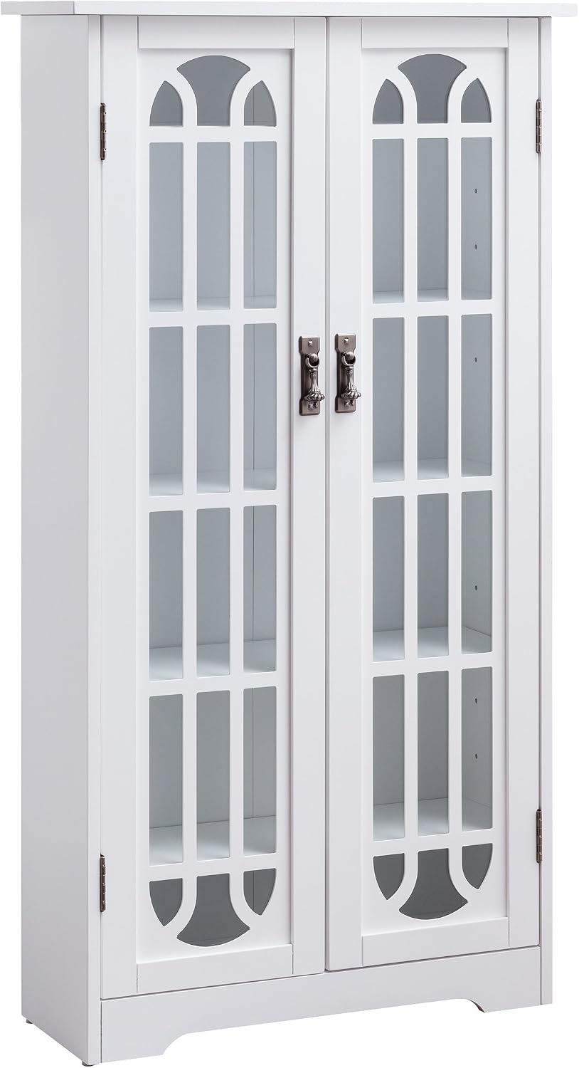 SEI Furniture - Window Pane Media Cabinet - White - Transitional Design, White Glass and Wood - Ideal for Home Office, Living Room (MS1075)