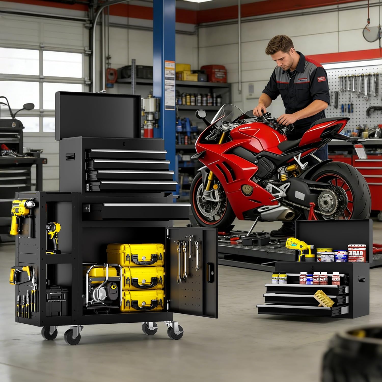 Metal Tool Chest, 5 Drawer Rolling Tool Chest with Wheels, Assembled Tool Storage Cabinet with Locking, Sliding Drawers & Detachable Top Tool Box, for Repair Room Warehouse Garage Workshop
