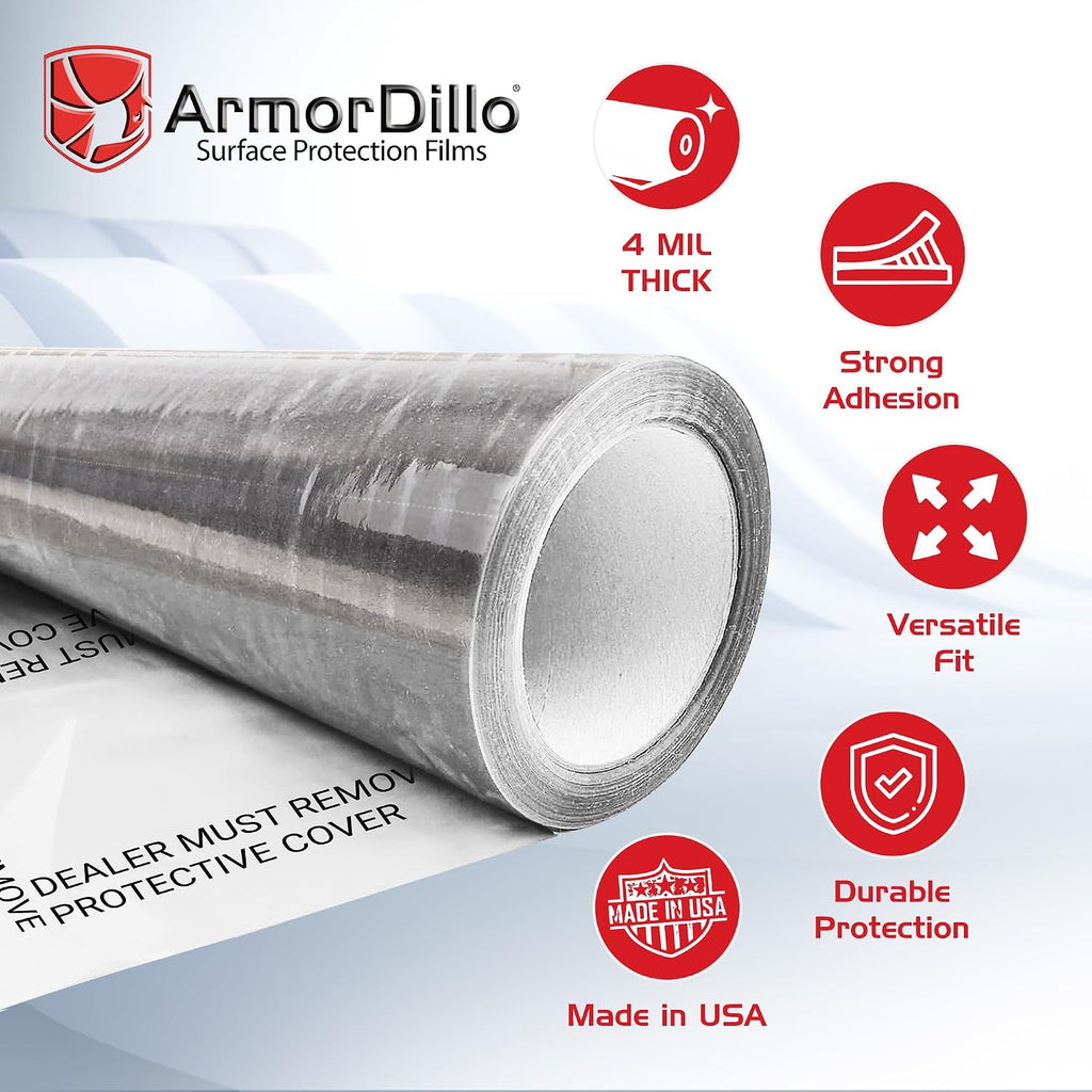 ArmorDillo Dealer Must Remove Floor Mats – 1 Roll, 24' x 600' Clear Plastic Film | Automotive Carpet Protection Adhesive Roll for Car Detailing, Service Shops, and Disposable Floor Covers
