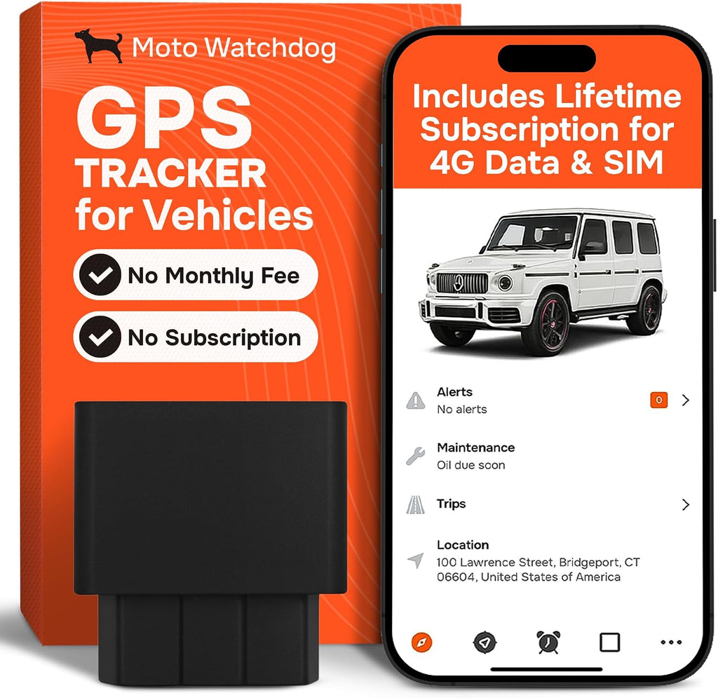 GPS Tracker for Vehicles, No Monthly Fee, No Subscription with Real-Time Location, Mileage Tracking, Speeding Monitoring, Route History, Geofence, OBD, Fleets & Families, USA, Moto Watchdog