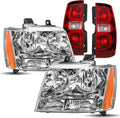 Headlights Tail Lights Assembly Kits Replacement for 2007-2014 Chevy Tahoe,07-13 Suburban, chrome Housing Headlights w/OE Style Taillights Rear Brake Lamp