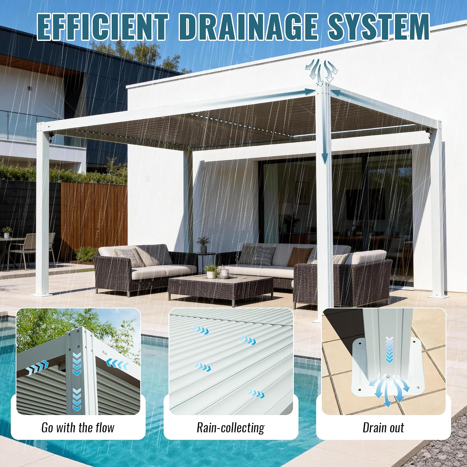 Domi 10x13FT Louvered Pergola Aluminum Structure Outdoor Pergola with Adjustable Roof Patio Pergola for Backyard Garden, White