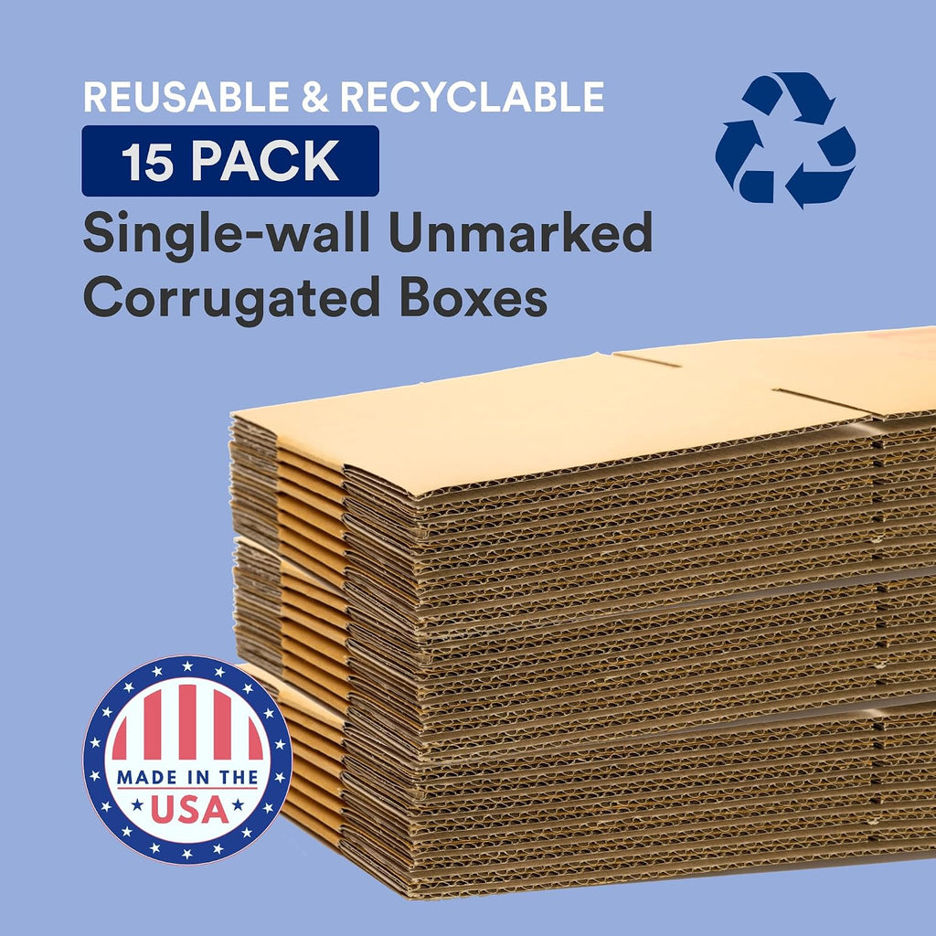 BOX USA 36x16x5 Flat Corrugated Boxes, Flat, 36L x 16W x 5H, Pack of 15 | Shipping, Packaging, Moving, Storage Box for Home or Business, Strong Wholesale Bulk Boxes