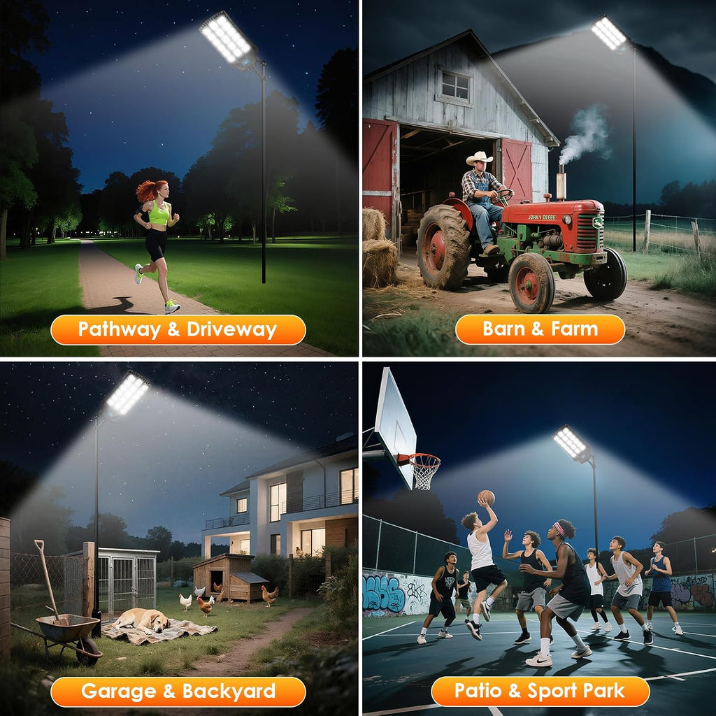 14000W Solar Street Lights Outdoor Waterproof, 2 Pack Large Solar Powered LED Flood Light Outside, Heavy Duty Parking Lot Light Dusk to Dawn, Motion Sensor, Pole or Wall Mount, Remote Control