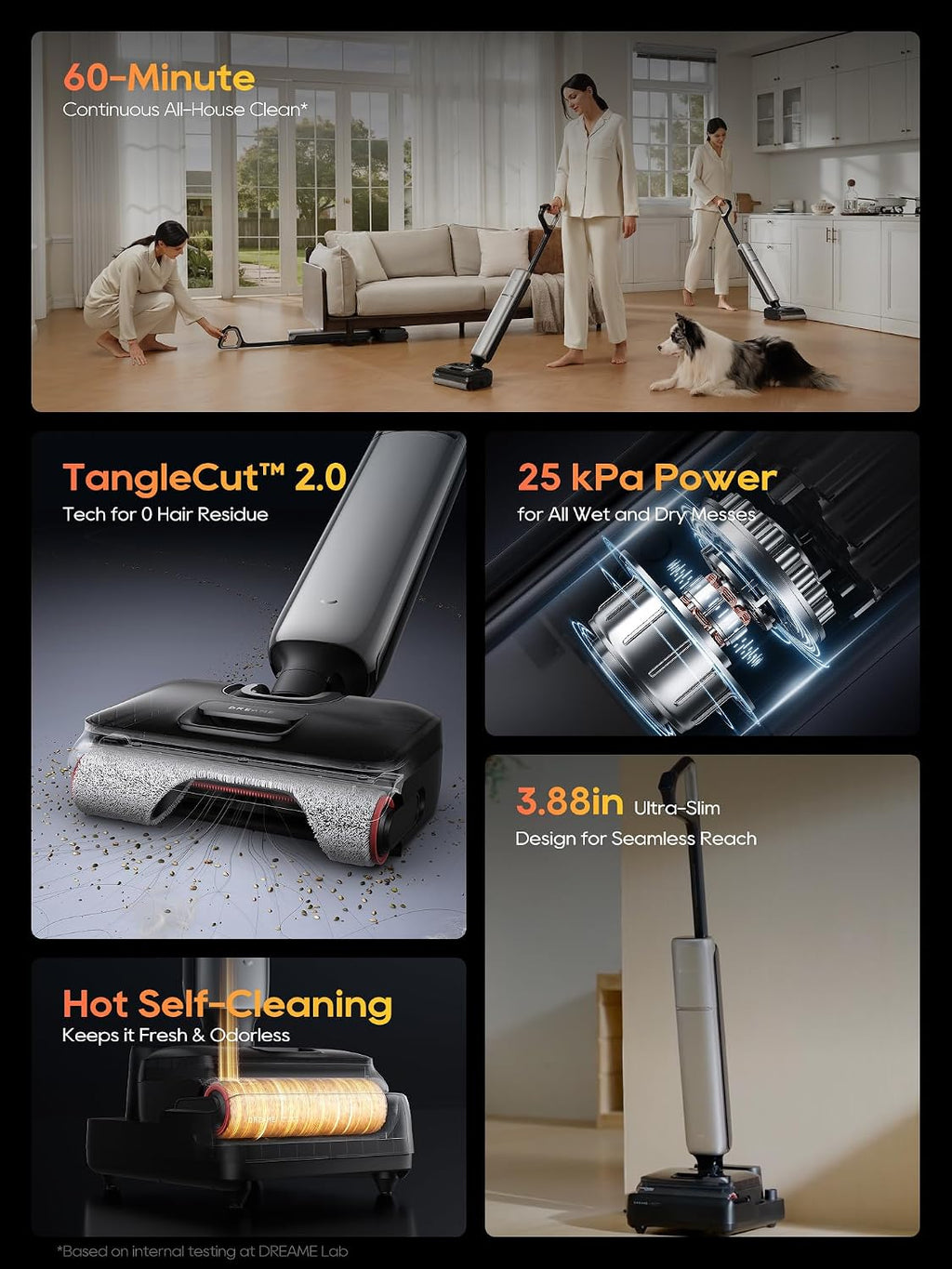 DREAME Aero Pro Wet Dry Vacuum Mop, Ultra-Slim with Hot Self-Cleaning/Self-Drying, 0 Hair Tangle Great for Pet Owner, Powerful Wet Dry Vacuum with 60min Runtime, Pick-up & Mop at The Same Time