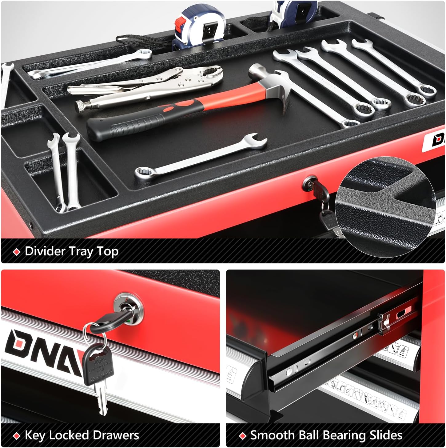DNA Motoring 4-Drawer Rolling Tools Chest, Rolling Tool Storage Cabinet, Heavy Duty Mechanic Tool Cart, Trolley Organizer for Garage, Warehouse, Workshop, Red, TOOLS-00401