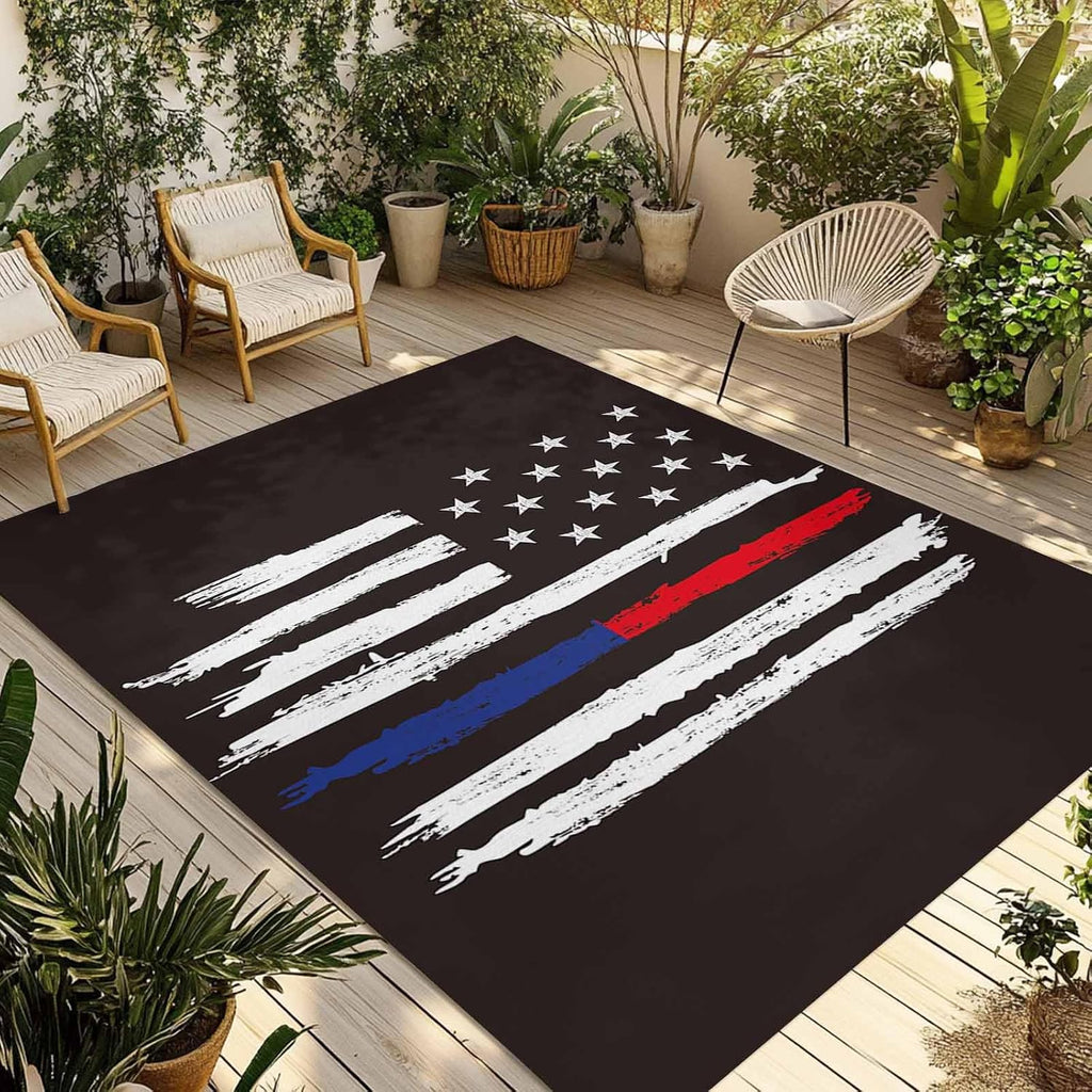 Outdoor Rug 4x6ft Patriots Stars American Blue Red Lines Flag Patio Area Rugs Waterproof Easy Cleaning Non Shedding Thick Mats Sports Carpet for Indoor Outdoor Porch Deck Backyard Balcony