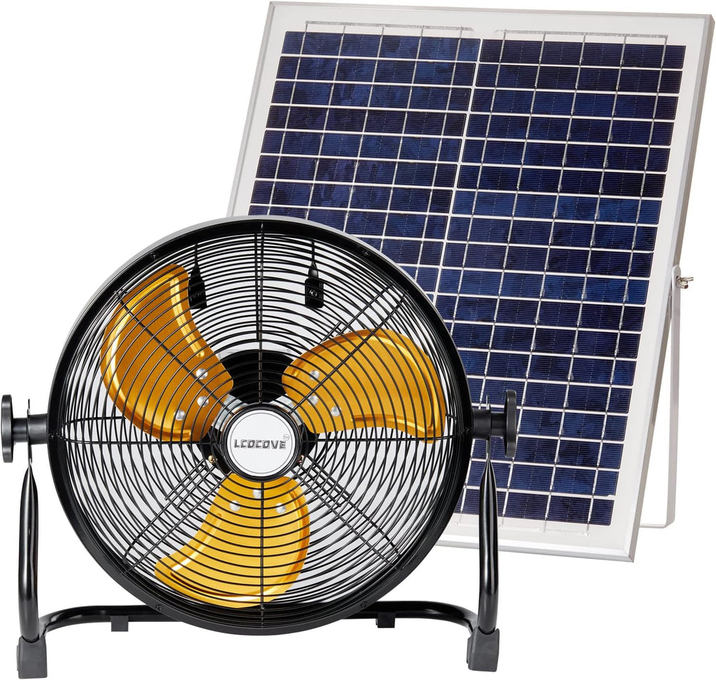 lcocove Outdoor Fan Can Running 5-24 Hours,Solar Powered Fan For Shed,Home,Ouside,Camping，with USB Output For Emergency Situation Without Electric