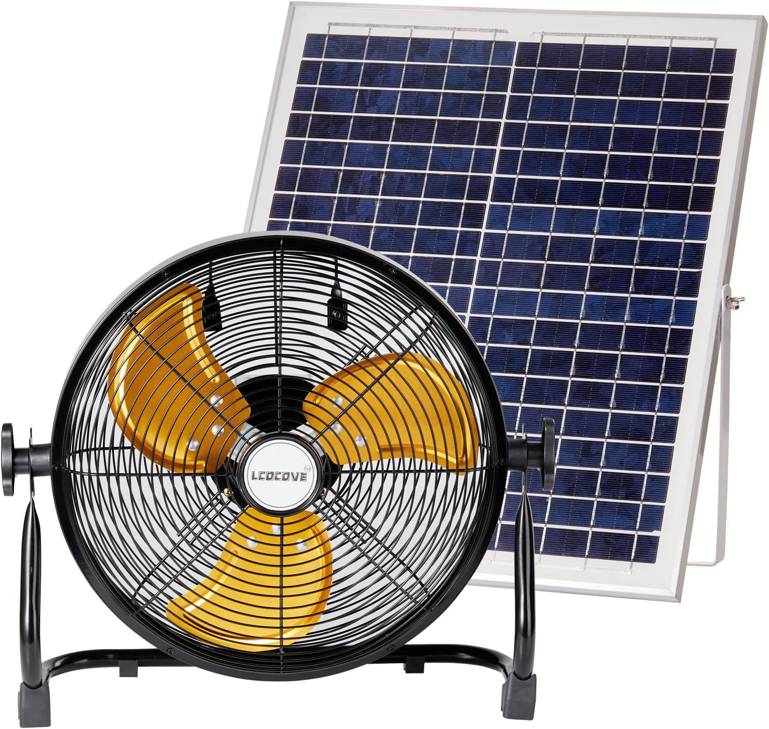 lcocove Outdoor Fan Can Running 5-24 Hours,Solar Powered Fan For Shed,Home,Ouside,Camping，with USB Output For Emergency Situation Without Electric