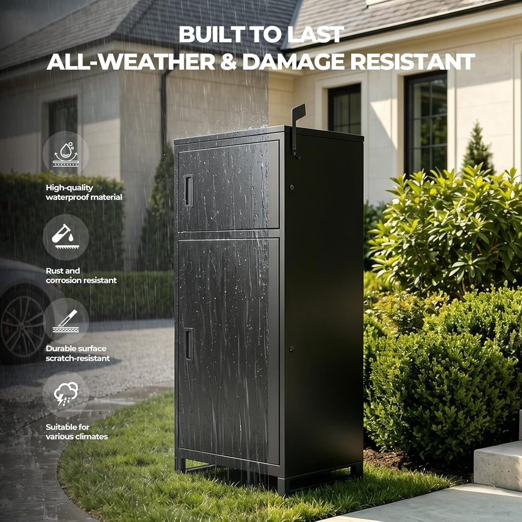 Large Outdoor Package Delivery Box with Lock | Weatherproof Anti-Theft Parcel Box | Transparent Acrylic Viewing Window for Packages for Garden, Porch, Yard | (41.5H x 16.5D x 19.7W)