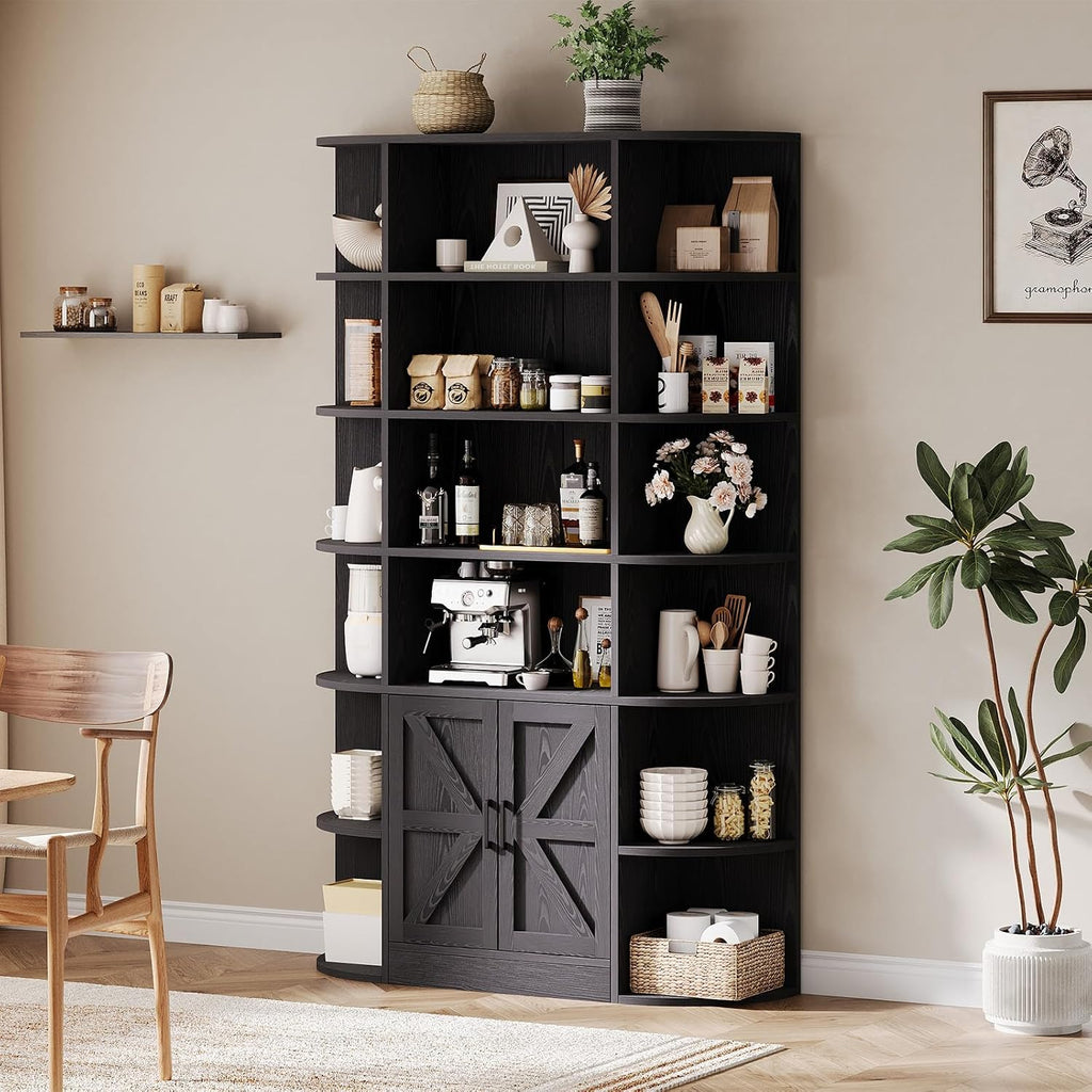 IDEALHOUSE 75in Tall Bookshelf with Storage, 6-Tier 47' Wide Modern Farmhouse Standing Bookcase Cabinet Display Shelf Organizer for Home Office Living Room Bedroom, Black