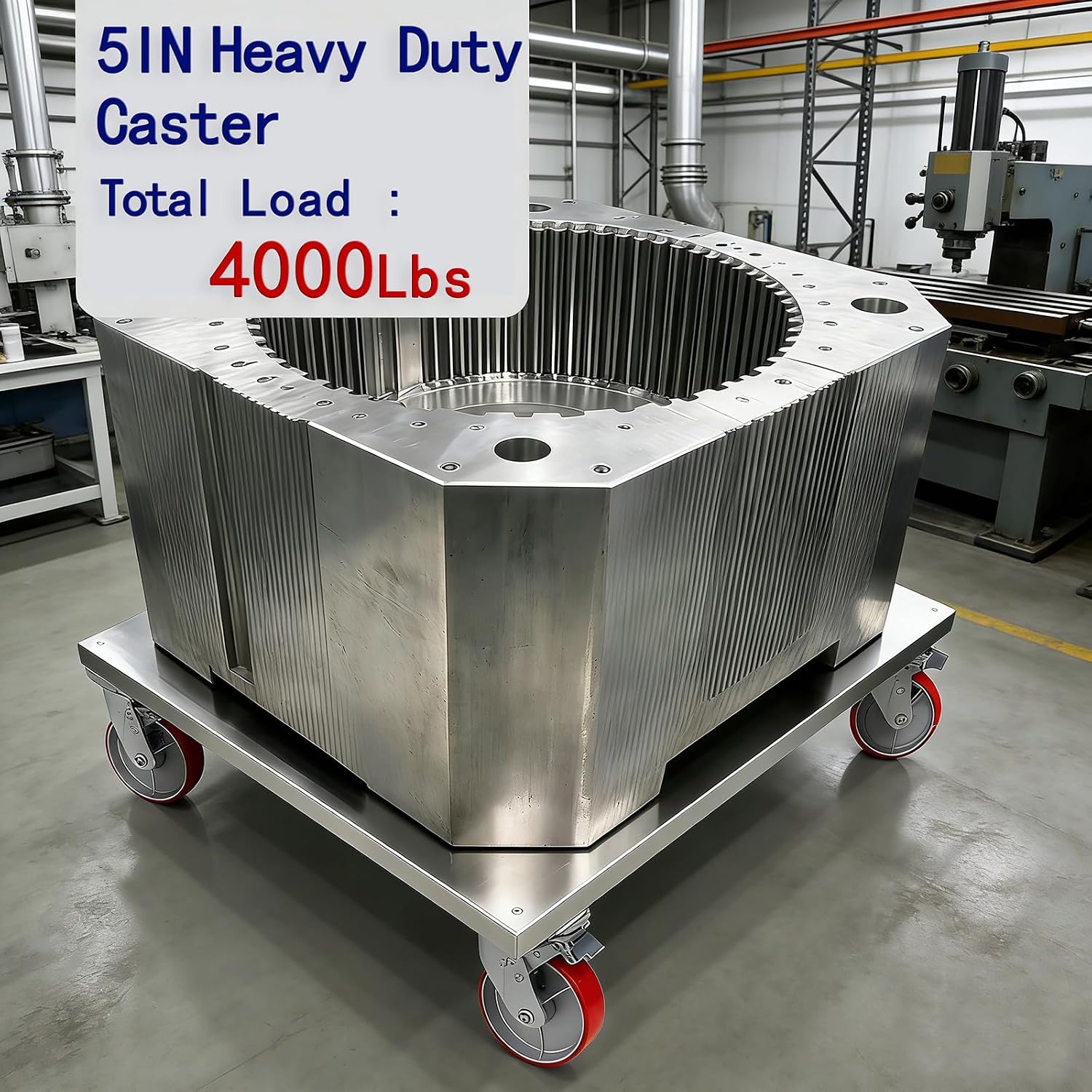 5 Inch Heavy Duty Caster Wheels Set of 4,Load 4000Lbs,Polyurethane Silent Steel Wheels,Industrial Plate Caster for Automotive Molds,Large Shelving,U-Boat Cart(2 Swivel & 2 Rigid)