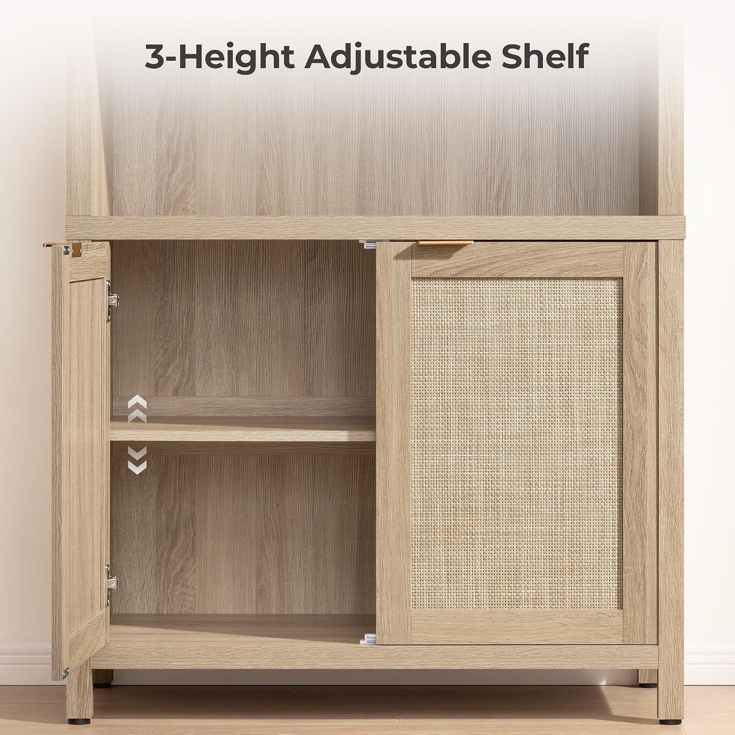 SICOTAS Book Shelf Arched Cabinet Bookshelf Arch 84.2' Tall Bookcase 5 Tier Large Bookshelves with Doors Storage Rattan Boho Wide Book Shelves Case for Living Room Kitchen Office Bedroom Library