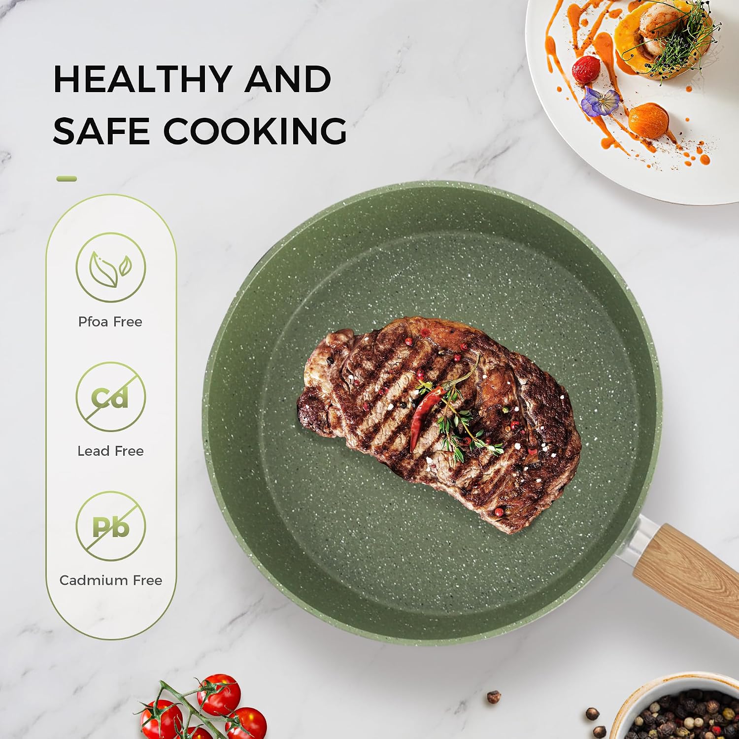 MAISON ARTS 17 Piece Green Pots and Pans Set Non Stick Granite, Non Toxic Induction Kitchen Cookware Sets, Pan and Pot Sets for Cooking Nonstick