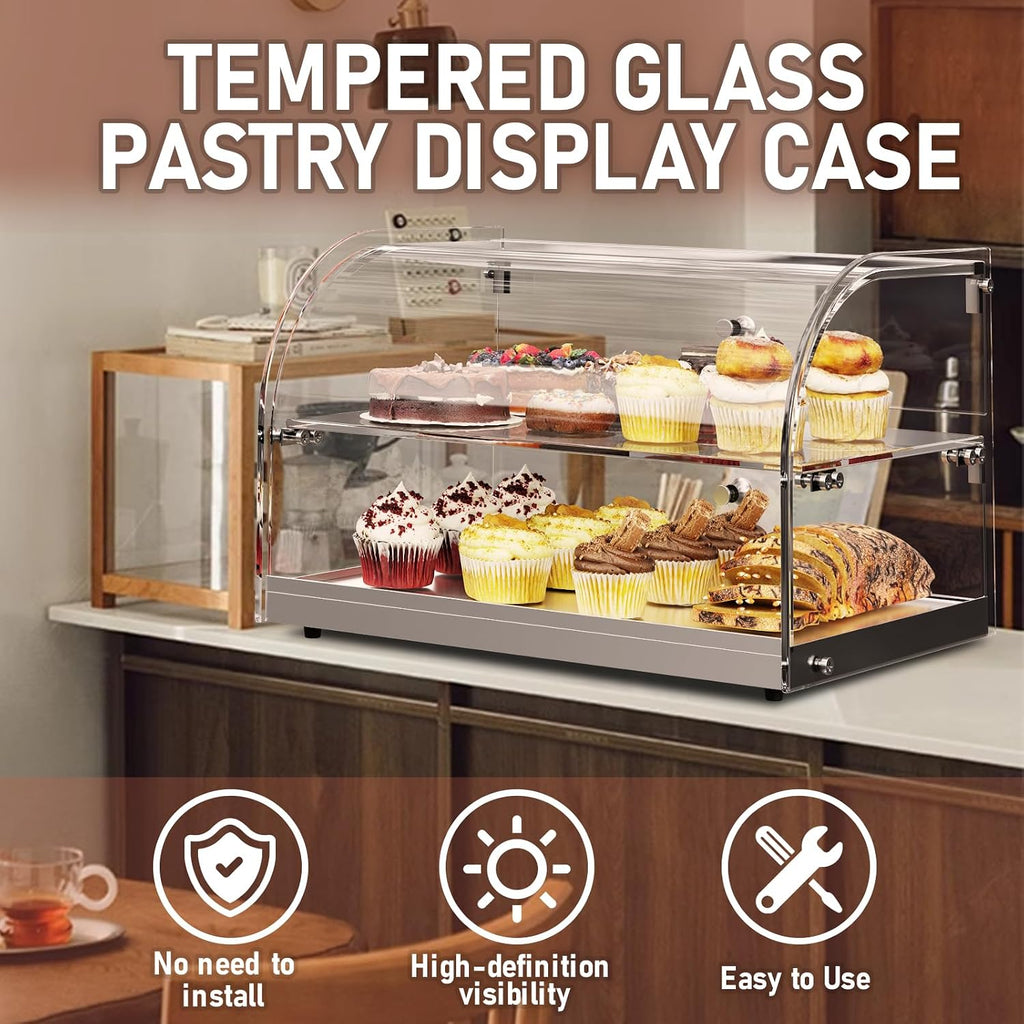 1.59 Cu.ft Malphi Large Pastry Display Case Countertop | Commercial Bakery Display Stand Cupcake Holder Tempered Glass | Large Bread Cookie Display Box | 22.1' x 15.2' x 14.6' | 27.5 lbs |