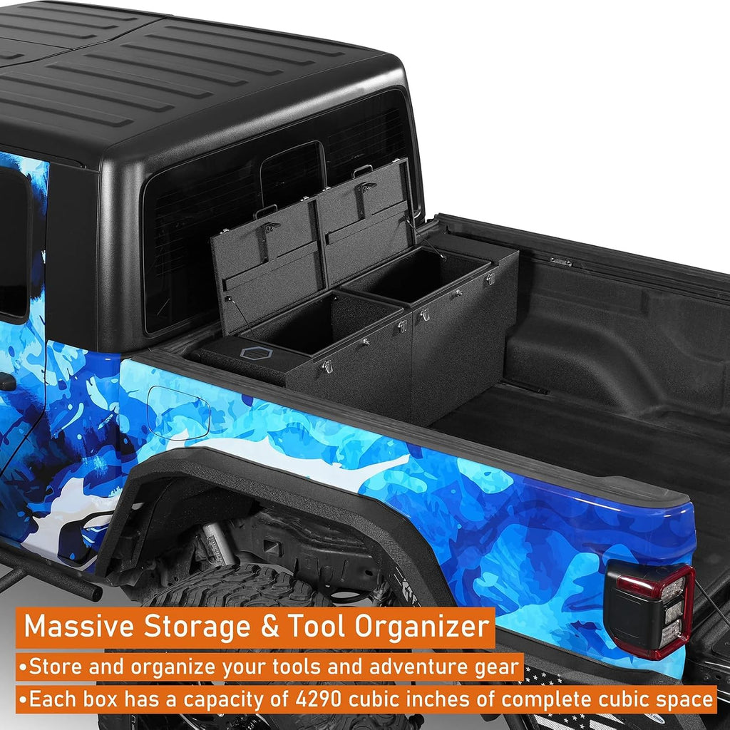 Hooke Road Gladiator Bed Tool Box Lockable Cargo Storage for 2020-2026 Jeep Gladiator JT, Solid Steel Waterproof Organizer Security Toolbox with Lock Keys