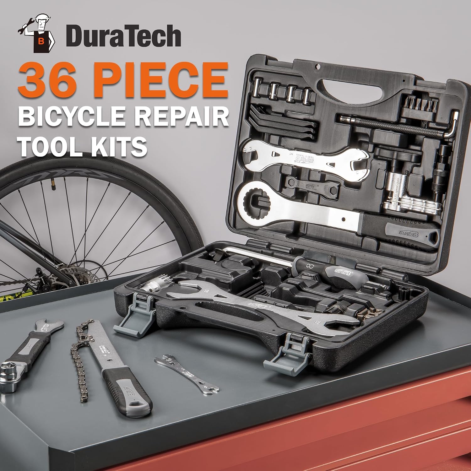 Super B Bicycle Tool Set - Bike Repair Kit with Carry Case - Bike Maintenance Tools for Road Bikes and Mountain Bikes, Repairing Tyres, Brakes, Chains, Pedal, Crank Puller