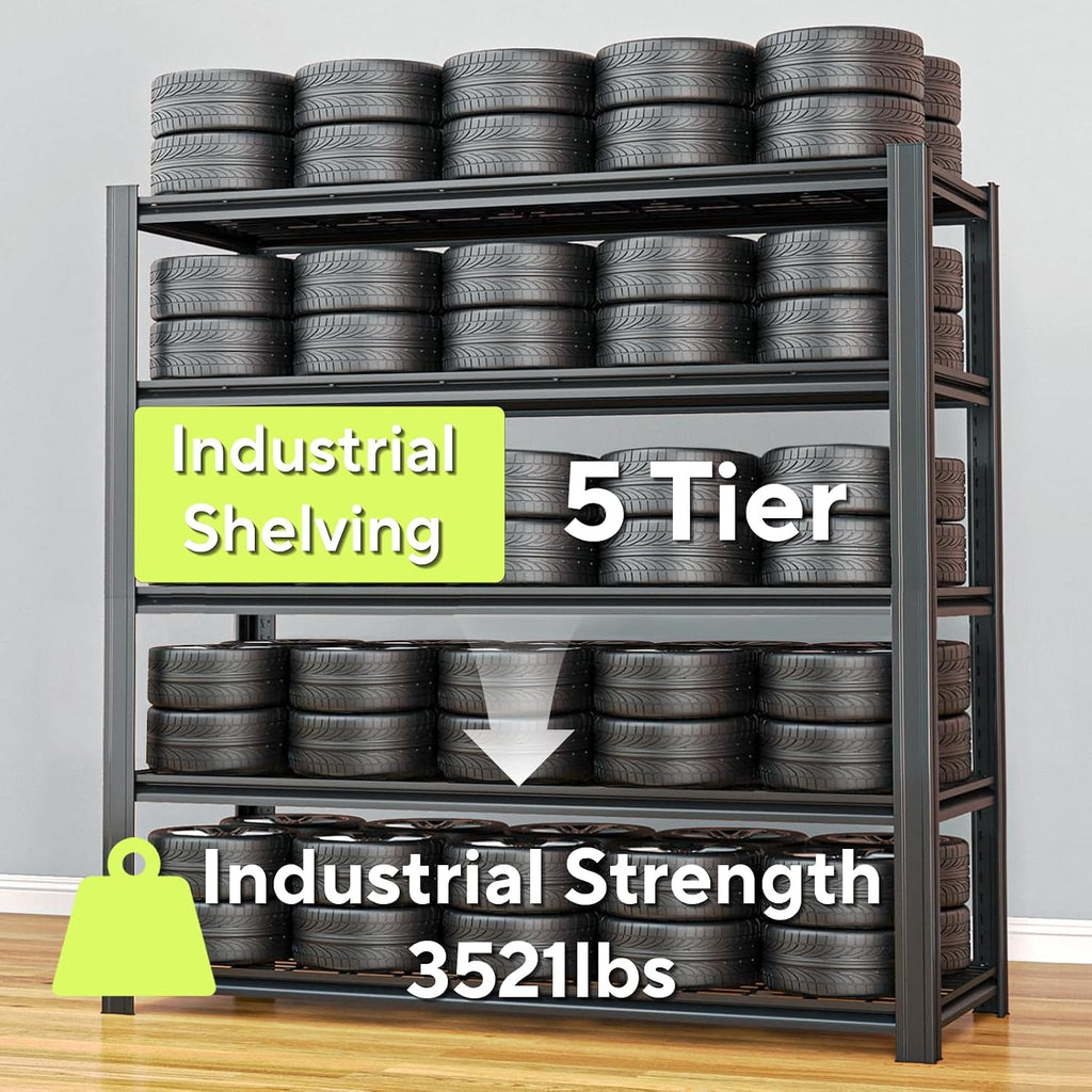 55.12' W Father&I 5-Shelf- Storage Rack Industrial Metal Adjustable Garage/Kitchen Shelves Heavy-Dudy Shelving Units Steel Organizer System for Basement/Shed, 84' H*55.12' W*24' D*, Black