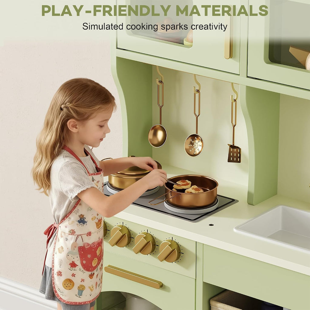 knoworld Play Kitchen for Kids, Wooden Toy Kitchen Set with Smart Storage & Accessories, Toddler Kitchen Playset with Stove & Oven, Pretend Play Set, Gift for Ages 3+, Green