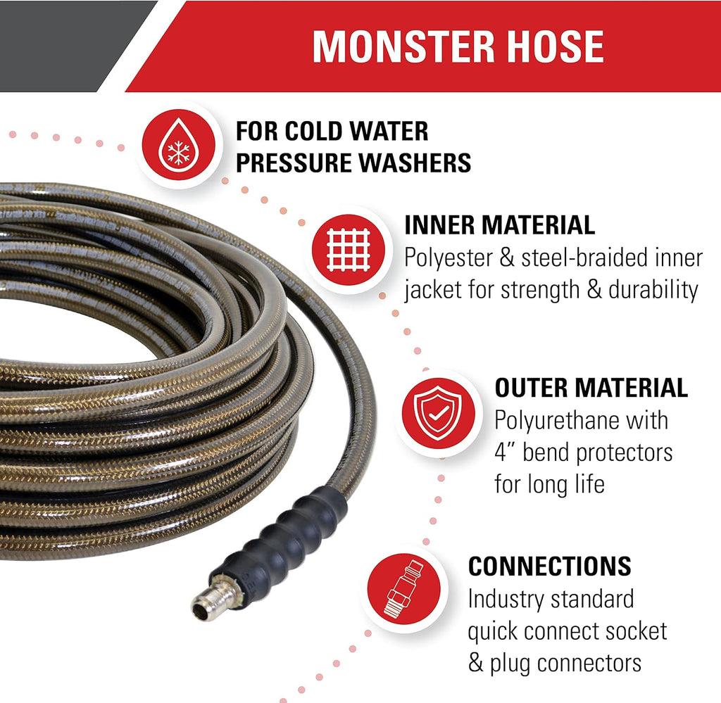 Simpson Cleaning 41030 Monster Series 4500 PSI Pressure Washer Hose, Cold Water Use, 3/8 Inch by 100 Feet, 100-Foot, Brown