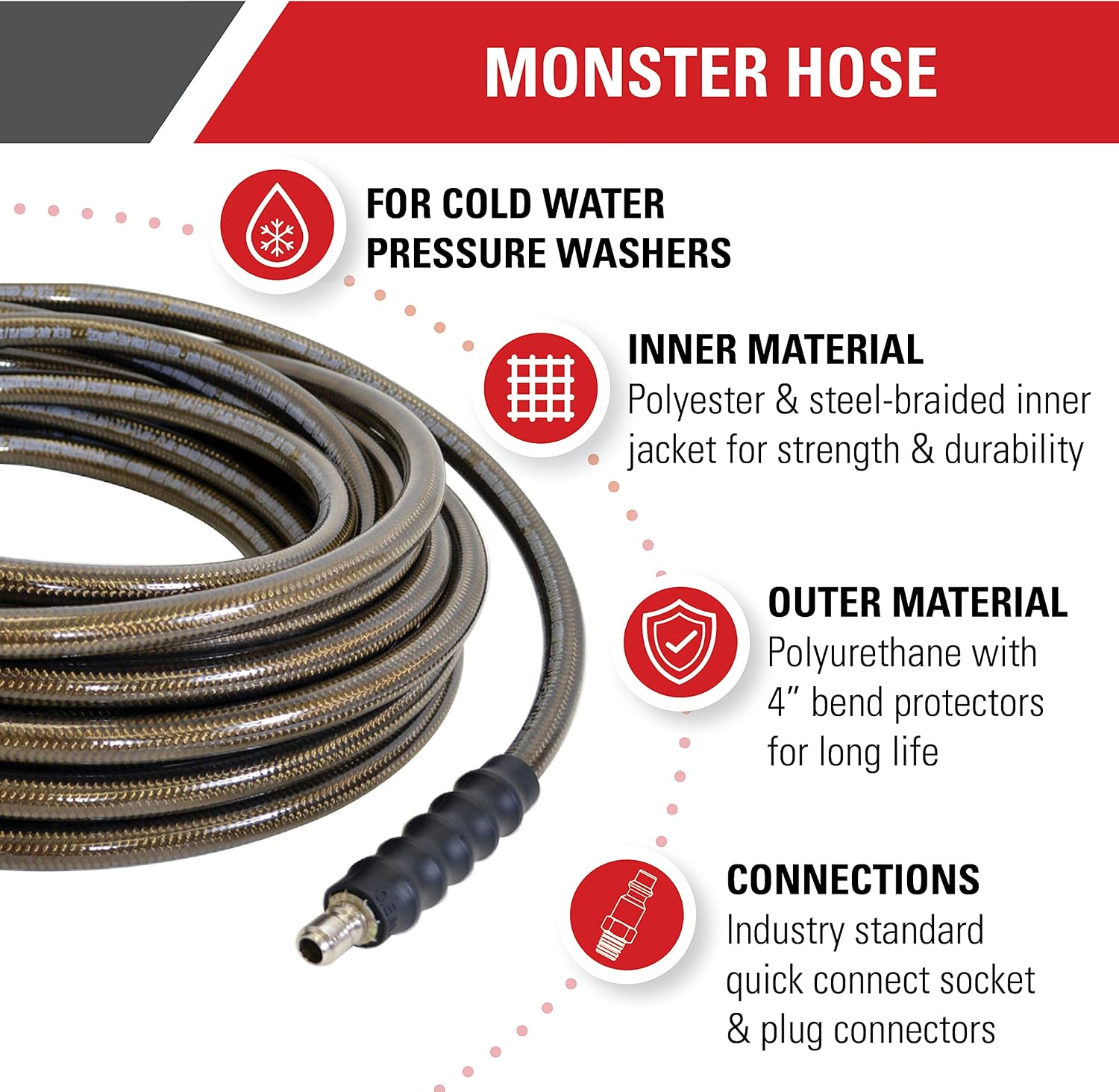 Simpson Cleaning 41030 Monster Series 4500 PSI Pressure Washer Hose, Cold Water Use, 3/8 Inch by 100 Feet, 100-Foot, Brown