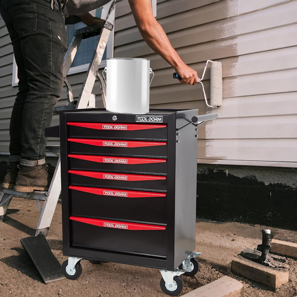 Rolling Tool Chest with Wheels, 6-Drawer Small Tool Cabinet, Metal Rolling Tool Box with Wheels and Locking System for Garage Warehouse Workshop Office Organizers and Storage (Black)
